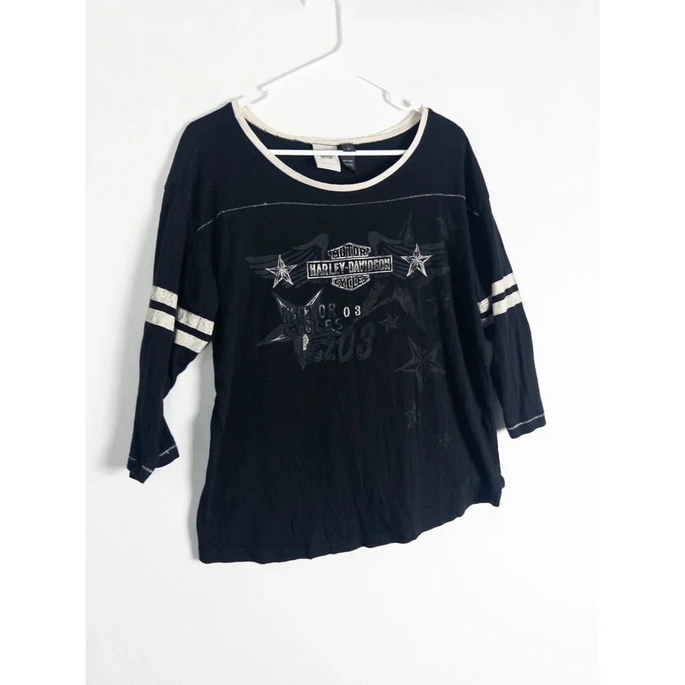 Harley Davidson Sweater Womens L Black Logo Cotton Blend Biker‎ Scoop